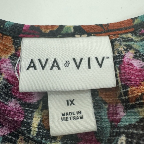 Ava Viv Women’s Plus Multicolor Floral Top 1X Long Puff Sleeve Lightweight - Picture 5 of 9